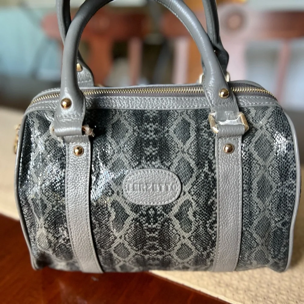 Terzetto Gray Leather Snake Satchel NWOT